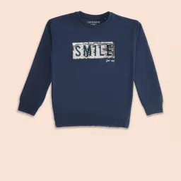 Pantaloons Junior Navy Cotton Embellished Full Sleeves T-Shirt image 1