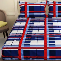 Bianca La Vogue Checks Navy & Red 152 TC Fabric Double Bedsheet with 2 Pillow Covers image 3