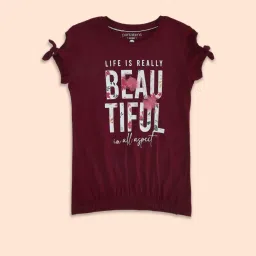 Pantaloons Junior Wine Cotton Printed T-Shirt image 1