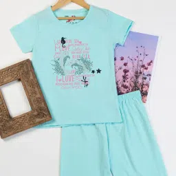 NINS MODA Kids Turquoise Printed T-Shirt with Shorts image 1