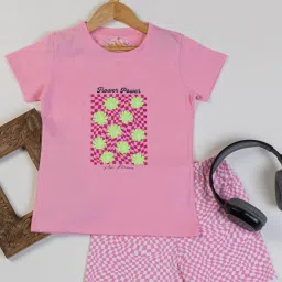 NINS MODA Kids Pink Printed T-Shirt with Shorts image 1