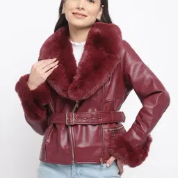 Latin Quarters Maroon Regular Fit Jacket With Fur-image-27