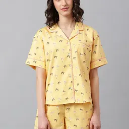 Fabindia Mustard Cotton Printed Shirt Shorts Set-image-42