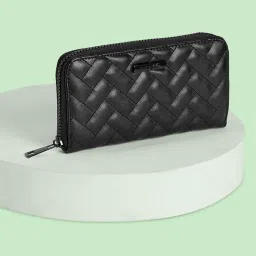 Forever Glam by Pantaloons Black Textured Medium Zip Around Wallet for Women image 1