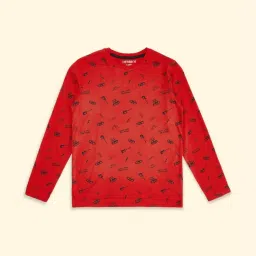 Pantaloons Junior Red Cotton Printed Full Sleeves T-Shirt image 1