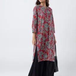 Utsa by Westside Maroon Floral Printed Cotton Straight Kurta image 3