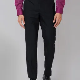 Park Avenue Black Regular Fit Flat Front Trousers image 1