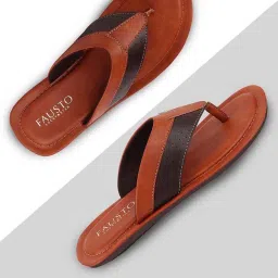 Fausto Men's Tan Thong Sandals image 1
