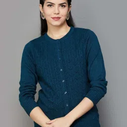 Melange by Lifestyle Teal Blue Self Pattern Cardigan image 1