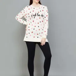 Ginger by Lifestyle Cream & Black Printed Sweatshirt Pyjama Set image 1