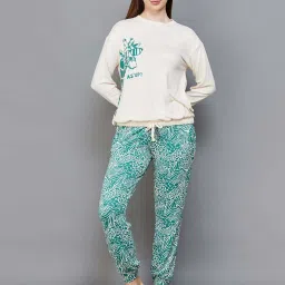 Ginger by Lifestyle Cream & Green Printed Sweatshirt Pyjama Set image 1