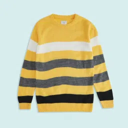Pantaloons Junior Yellow & Grey Striped Full Sleeves Sweater image 1