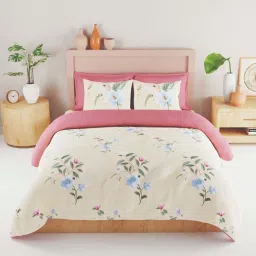 Bianca Tokyo Bay Floral Beige 192 TC Fabric King Bedsheet with 2 Pillow Covers image 2