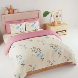 Bianca Tokyo Bay Floral Beige 192 TC Fabric King Bedsheet with 2 Pillow Covers image 1