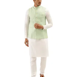 Manyavar Green Textured Ethnic Waistcoat image 5