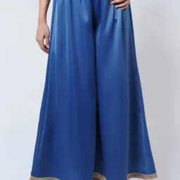 First Resort By Ramola Bachchan Azure Blue Wide Leg Pants With Lace image 1