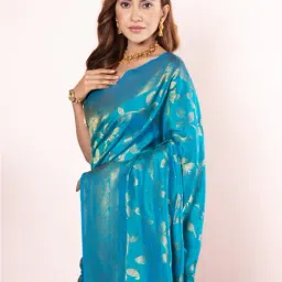 BEATITUDE Blue Woven Saree With Unstitched Blouse image 5