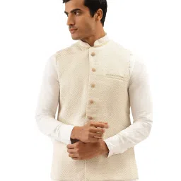 Manyavar Beige Self Design Ethnic Waistcoat image 1
