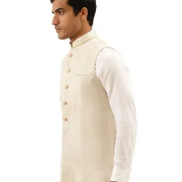 Manyavar Beige Self Design Ethnic Waistcoat image 3