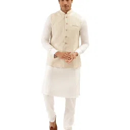 Manyavar Beige Self Design Ethnic Waistcoat image 5
