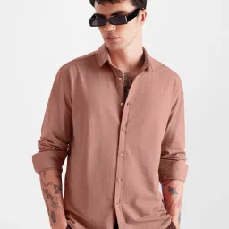 The Souled Store Brown Regular Fit Textured Shirt image 1