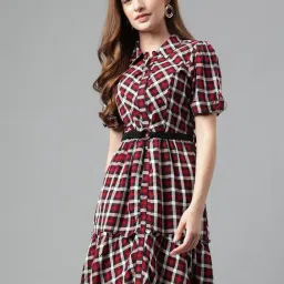 Latin Quarters Red & White Checks Fit & Flare Dress-image-56