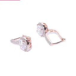 Zaveri Pearls Clear & Rose Gold Brass Drop Earrings image 1