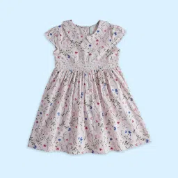 Pantaloons Junior Pink Cotton Printed Dress image 1