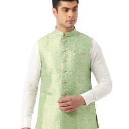 Manyavar Green Printed Ethnic Jacket image 1