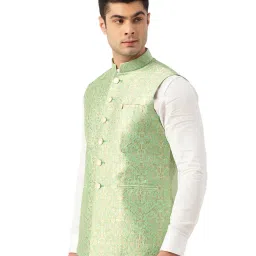 Manyavar Green Printed Ethnic Jacket image 3