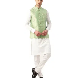 Manyavar Green Printed Ethnic Jacket image 5