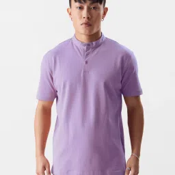 The Souled Store Lavender Regular Fit Mandarin Collar T-Shirt image 1