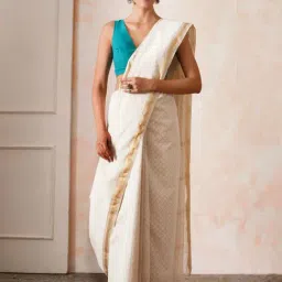 Jaypore Off White Cotton Silk Hand Block Printed Saree-image-30