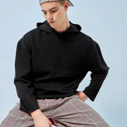 Bewakoof Black Loose Fit Oversized Hooded Sweatshirt image 1