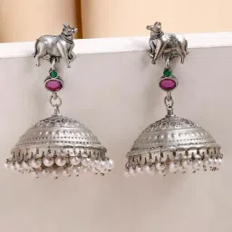 Karatcart Silver Pink & Green Earrings for Women-image-11