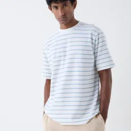 WES Lounge by Westside White Striped Relaxed-Fit Cotton-Blend T-Shirt-picture-25