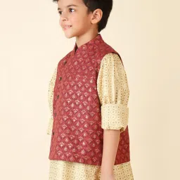 Fabindia Kids Maroon Printed Nehru Jacket image 3