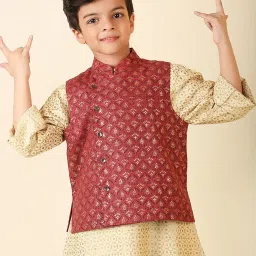Fabindia Kids Maroon Printed Nehru Jacket image 1