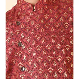 Fabindia Kids Maroon Printed Nehru Jacket image 4