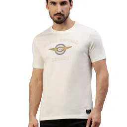 Royal Enfield Heritage Off White Regular Fit Printed Crew T-Shirt image 1