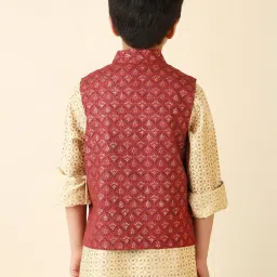 Fabindia Kids Maroon Printed Nehru Jacket image 2