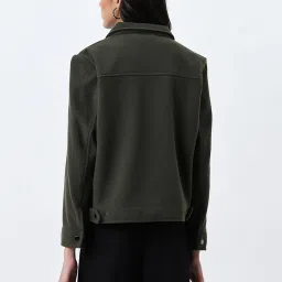 LOV by Westside Olive Green Velvet Textured Jacket image 2