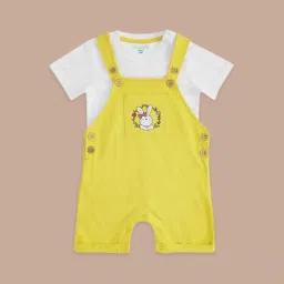 Pantaloons Baby Yellow & White Cotton Printed Dungaree Set image 1