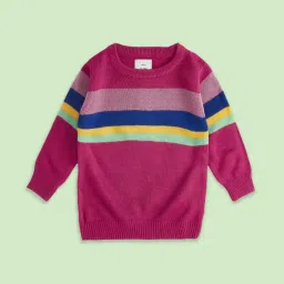 Pantaloons Baby Pink Striped Full Sleeves Sweater image 1
