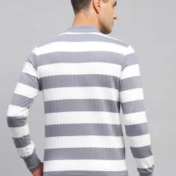 Monte Carlo Grey & White Regular Fit Striped Polo T-Shirt image 2