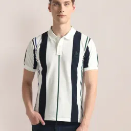 U.S. Polo Assn. Off-White Cotton Slim Fit Striped Polo T-Shirt-picture-27