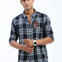 showoffff SHOWOFF Navy Cotton Slim fit Checks Shirt image 2