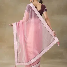FABMORA Pink Embellished Saree With Blouse image 2
