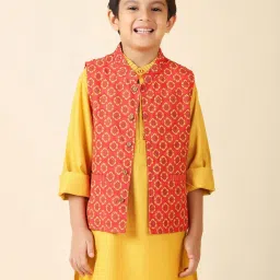 Fabindia Kids Red Printed Nehru Jacket image 1