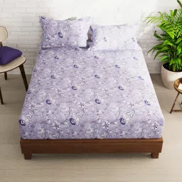 KOPA Envogue Lavender Microfibre Floral 152 TC Double Flat Bedsheet with 2 Pillow Covers image 1